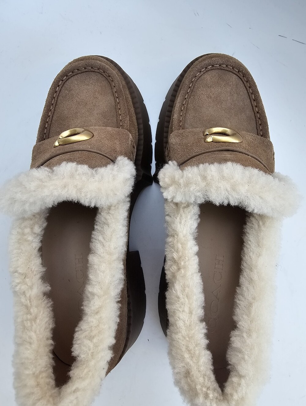 Coach Leah Platform Suede Shearling Loafers - Picture 7 of 11